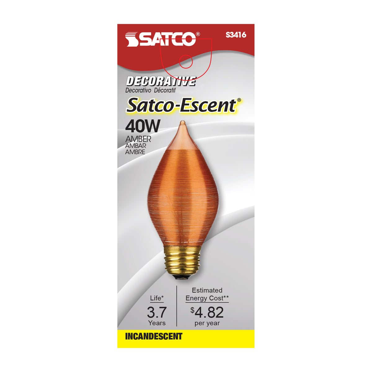 40 Watt C15 Incandescent - Spun Amber - 4000 Average rated hours - Medium base - 120 Volt