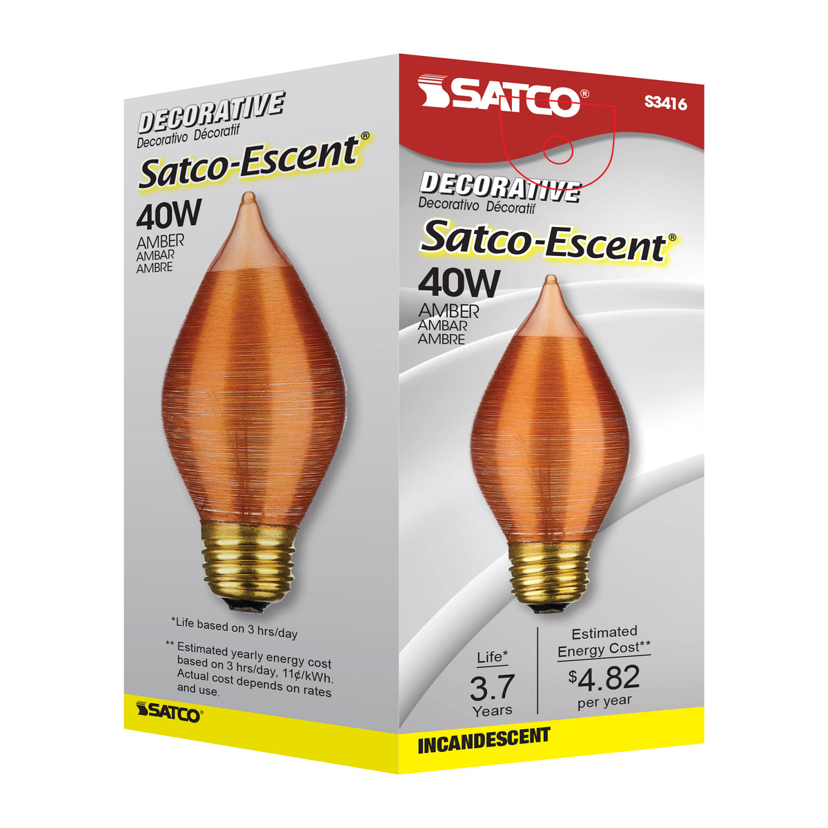 40 Watt C15 Incandescent - Spun Amber - 4000 Average rated hours - Medium base - 120 Volt