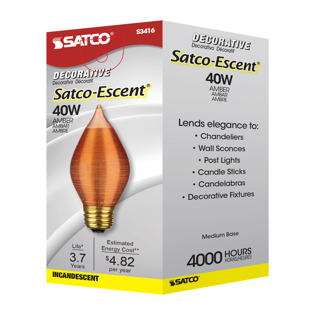 40 Watt C15 Incandescent - Spun Amber - 4000 Average rated hours - Medium base - 120 Volt