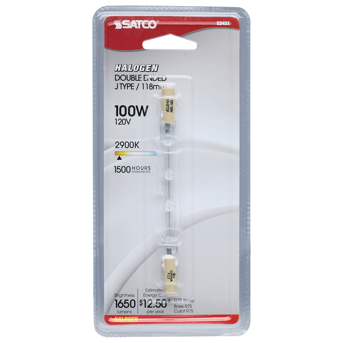 100 Watt - Halogen - T3 - Clear - 1500 Average rated hours - 1650 Lumens - Double Ended base - 118mm - 120 Volt - Carded