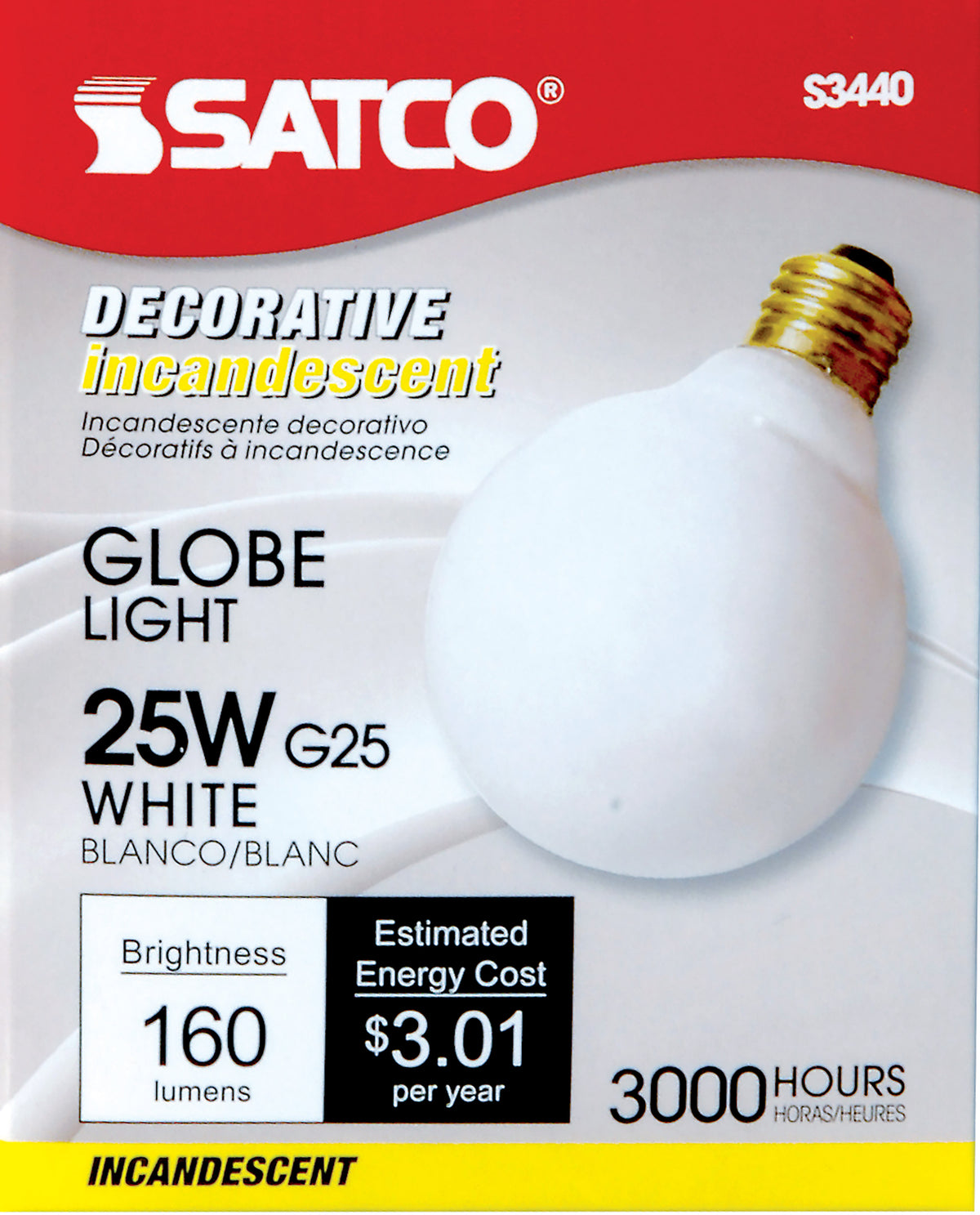 25 Watt G25 Incandescent - Gloss White - 3000 Average rated hours - 160 Lumens - Medium base - 120 Volt