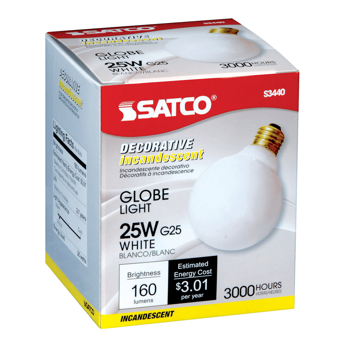 25 Watt G25 Incandescent - Gloss White - 3000 Average rated hours - 160 Lumens - Medium base - 120 Volt