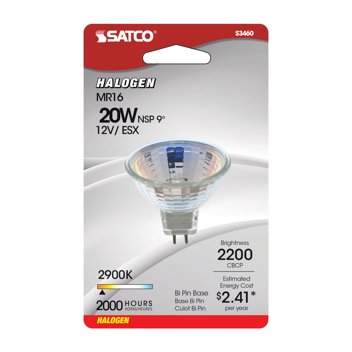 20 Watt - Halogen - MR16 - ESX - 2000 Average rated hours - Miniature 2 Pin Round base - 12 Volt - Carded