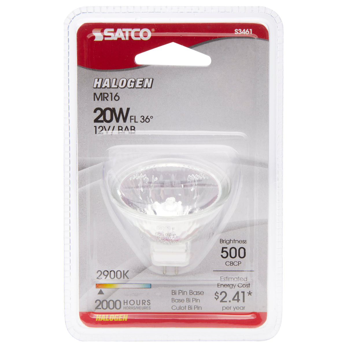 20 Watt - Halogen - MR16 - BAB - 2000 Average rated hours - Miniature 2 Pin Round base - 12 Volt - Carded