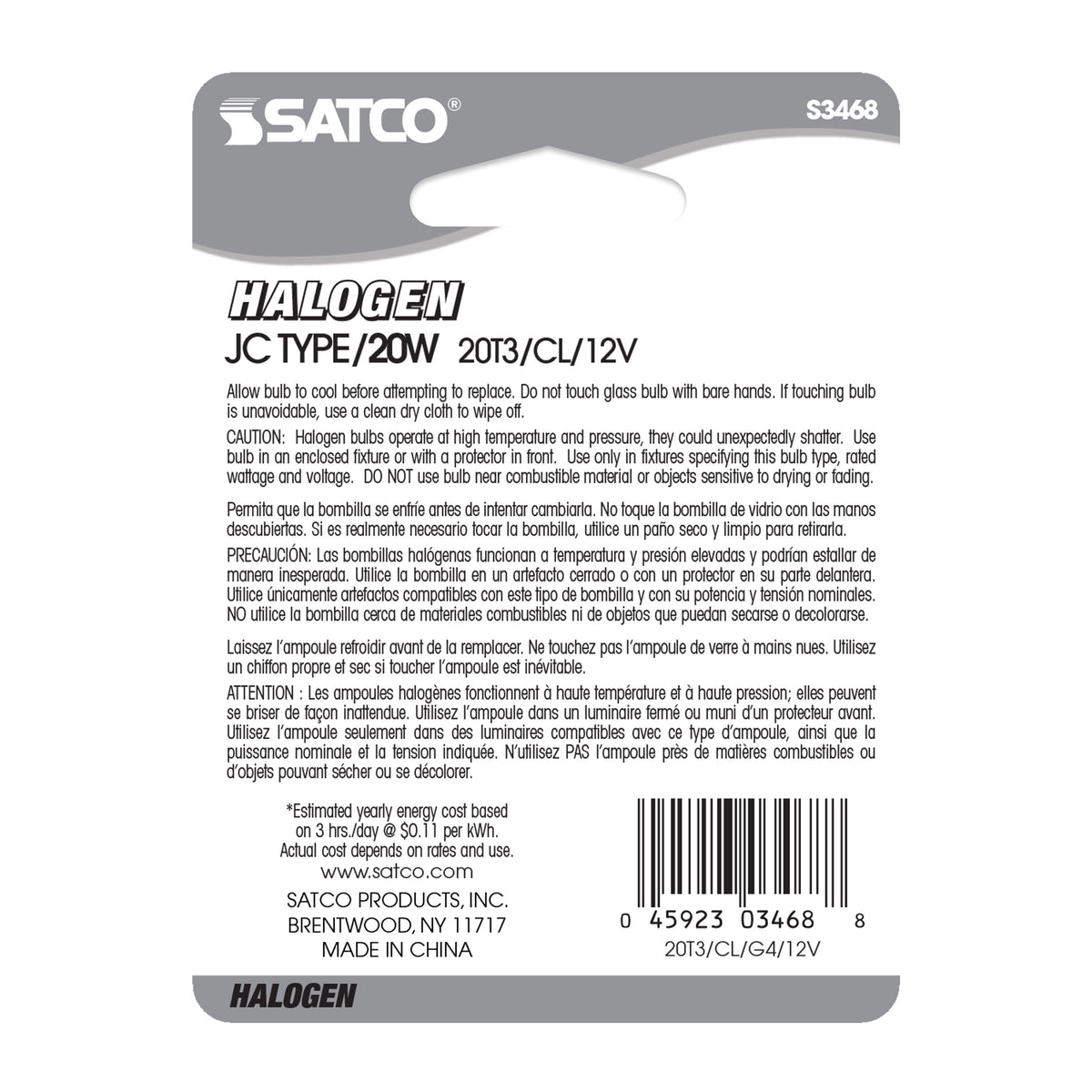 20 Watt - Halogen - T3 - Clear - 2000 Average rated hours - 300 Lumens - Bi Pin G4 base - 12 Volt - Carded