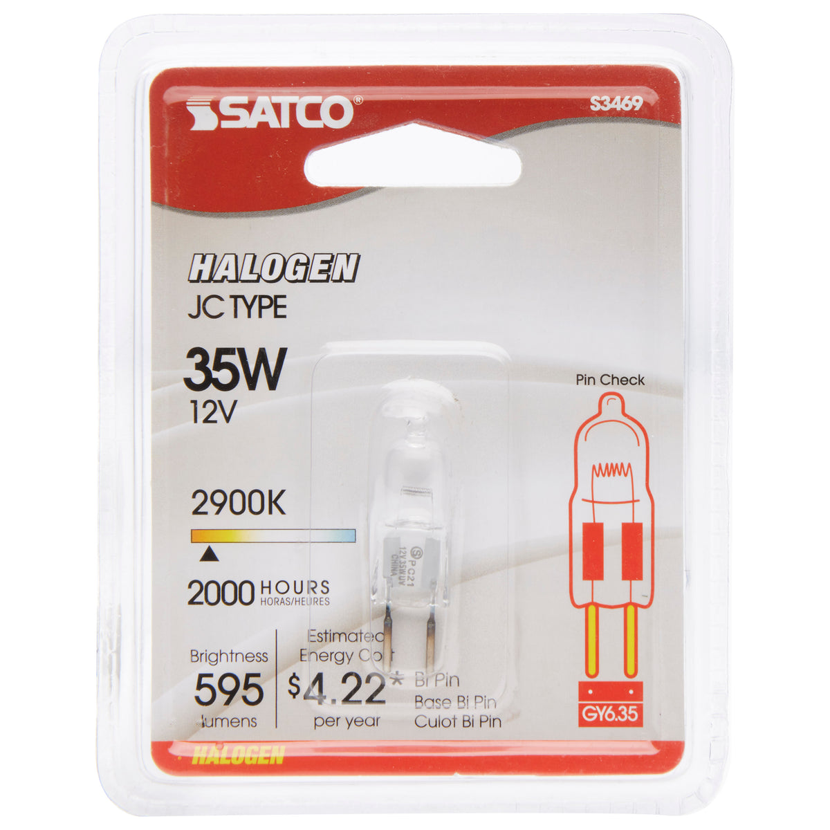 35 Watt - Halogen - T4 - Clear - 2000 Average rated hours - 595 Lumens - Bi Pin GY6.35 base - 12 Volt - Carded