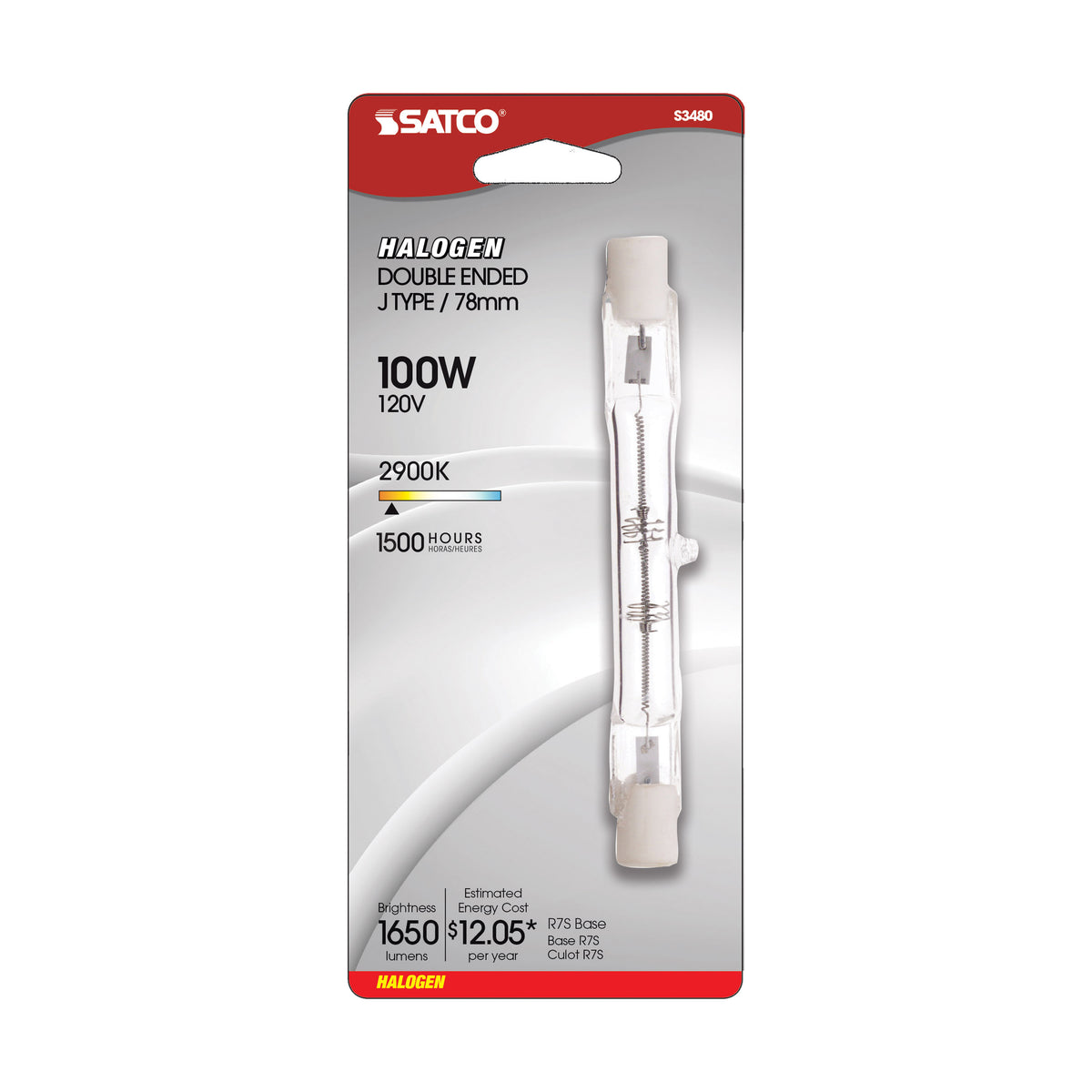 100 Watt - Halogen - T3 - Clear - 1500 Average rated hours - 1650 Lumens - Double Ended base - 78mm - 120 Volt - Carded