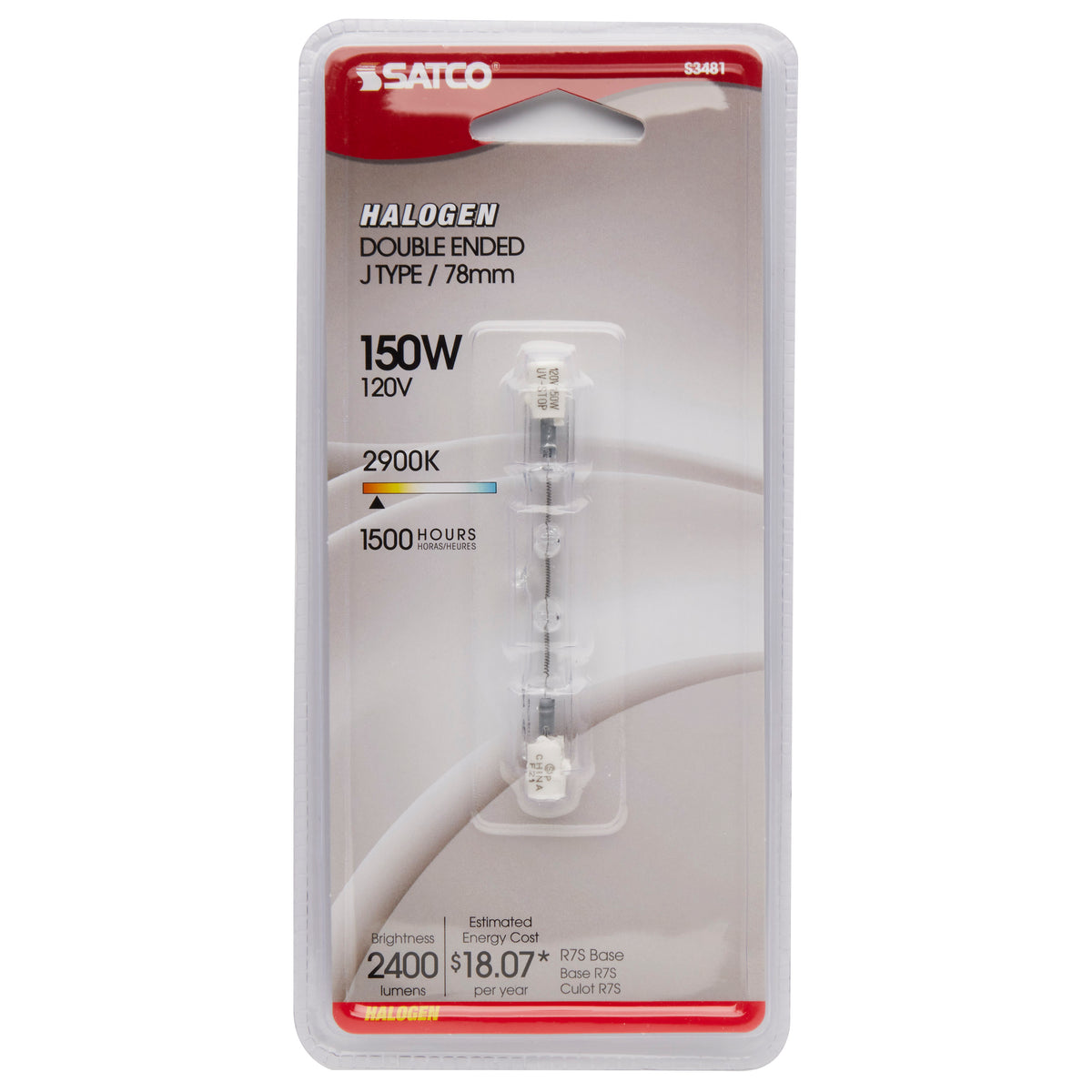 150 Watt - Halogen - T3 - Clear - 1500 Average rated hours - 2400 Lumens - Double Ended base - 78mm - 120 Volt - Carded