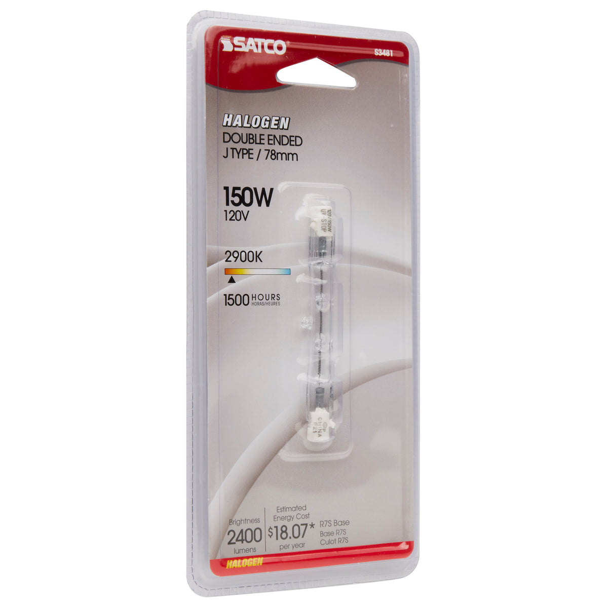 150 Watt - Halogen - T3 - Clear - 1500 Average rated hours - 2400 Lumens - Double Ended base - 78mm - 120 Volt - Carded