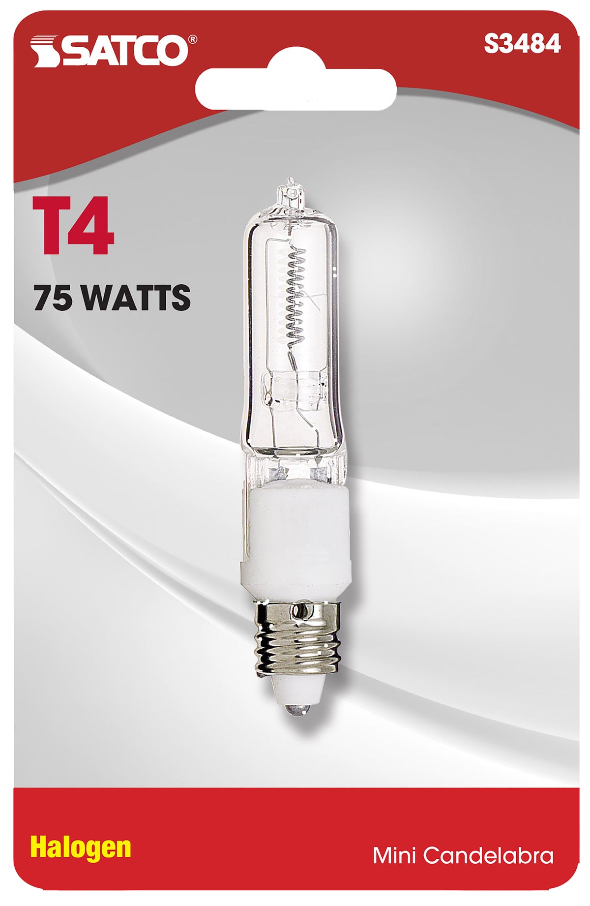 75 Watt - Halogen - T4 - Clear - 2000 Average rated hours - 1250 Lumens - Mini Candelabra base - 120 Volt - Carded