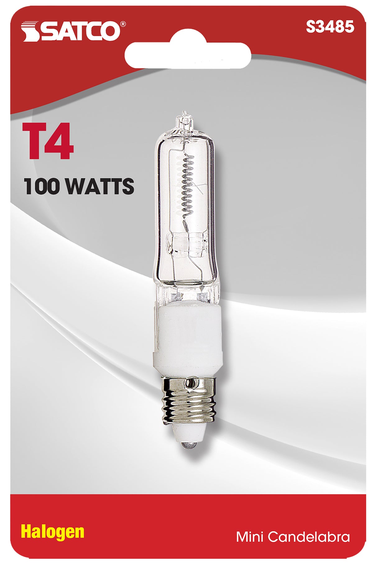 100 Watt - Halogen - T4 - Clear - 2000 Average rated hours - 1700 Lumens - Mini Candelabra base - 120 Volt - Carded