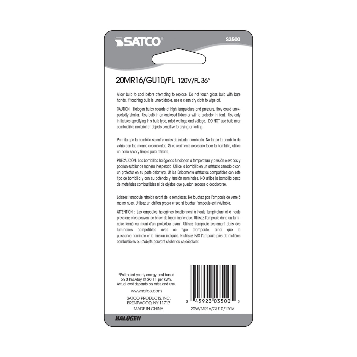 20 Watt - Halogen - MR16 - 2000 Average rated hours - 120 Lumens - GU10 base - 120 Volt - Carded