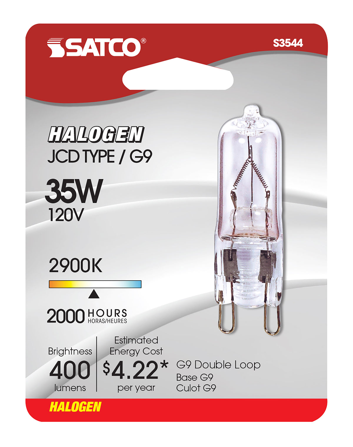 35 Watt - Halogen - T4 - Clear - 2000 Average rated hours - 400 Lumens - Double Loop base - 120 Volt - Carded