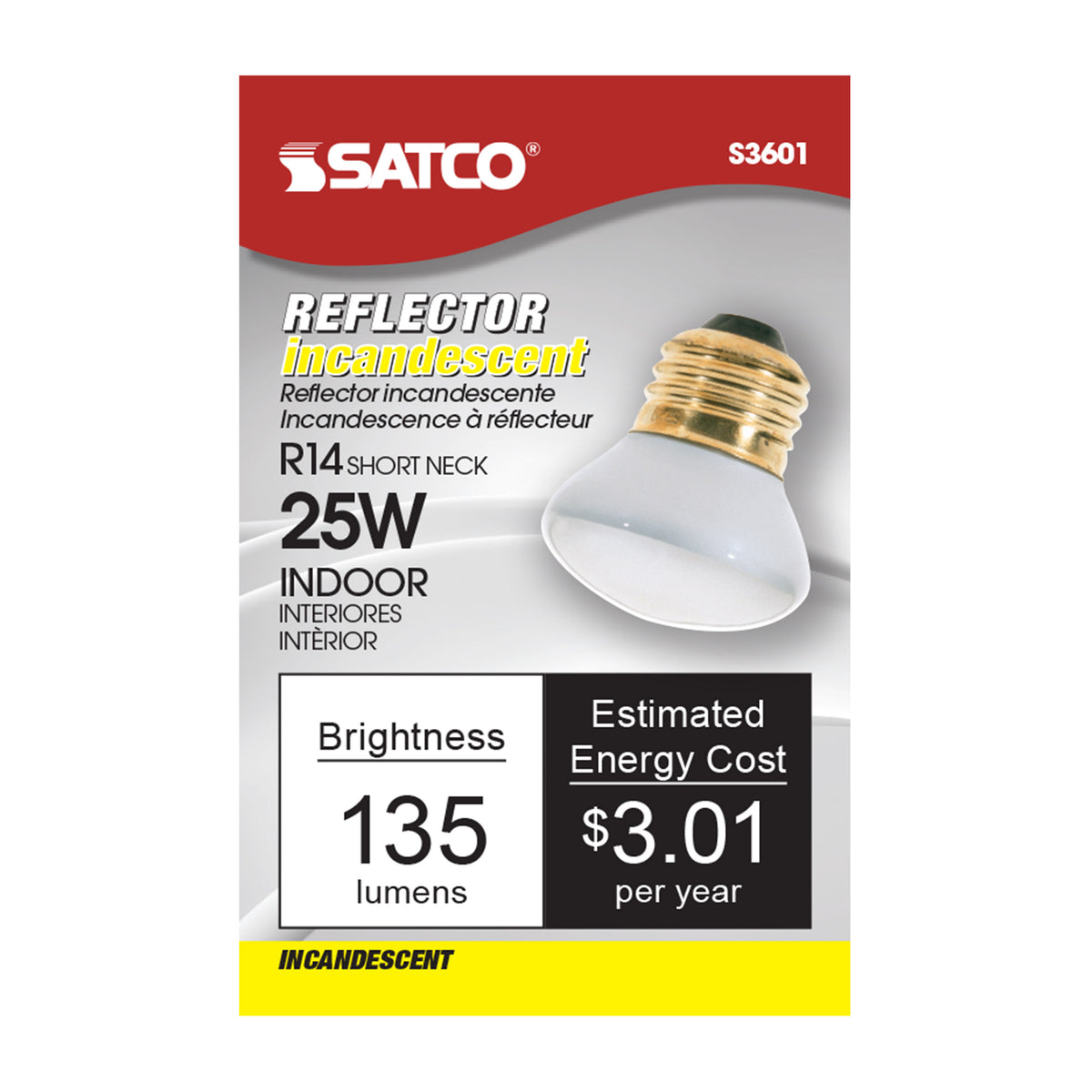 25 Watt R14 Stubby Incandescent - Clear - 1500 Average rated hours - 135 Lumens - Medium base - 120 Volt