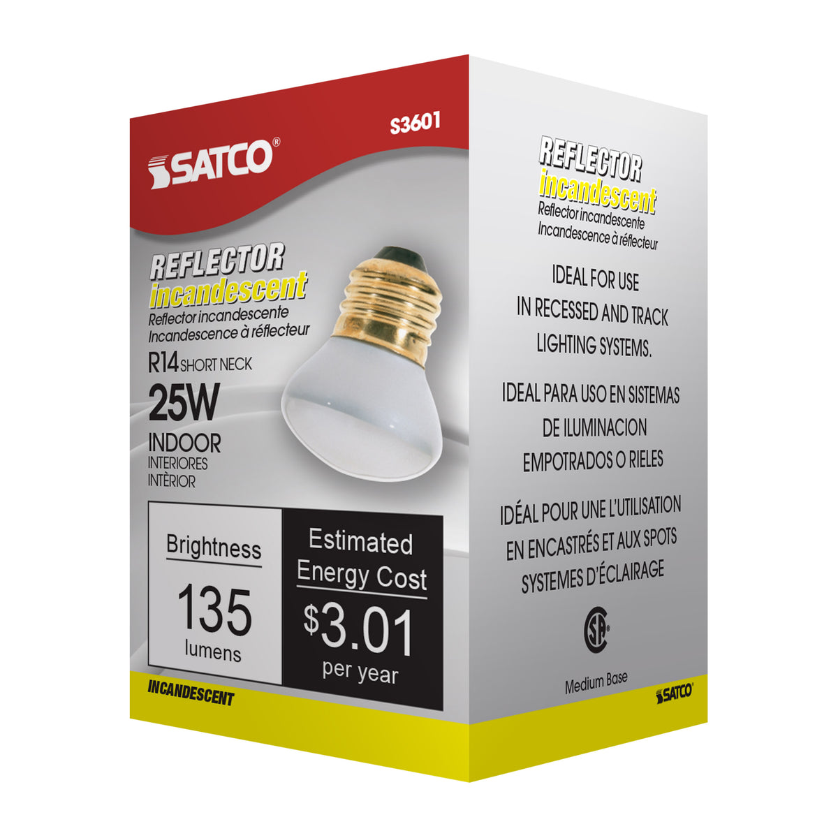 25 Watt R14 Stubby Incandescent - Clear - 1500 Average rated hours - 135 Lumens - Medium base - 120 Volt