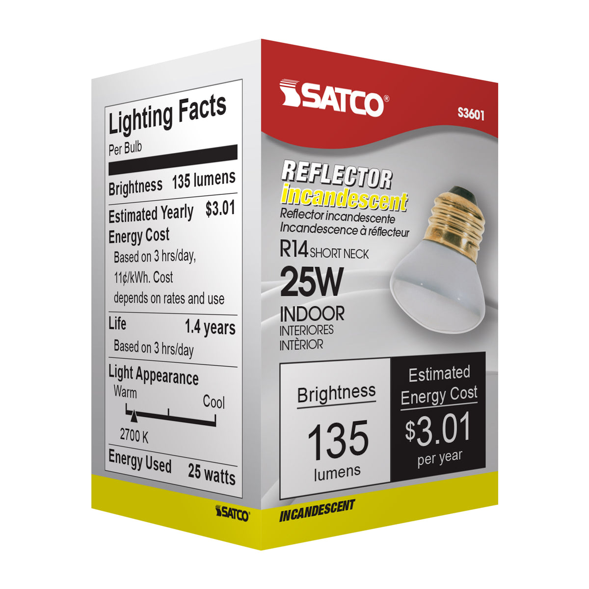 25 Watt R14 Stubby Incandescent - Clear - 1500 Average rated hours - 135 Lumens - Medium base - 120 Volt