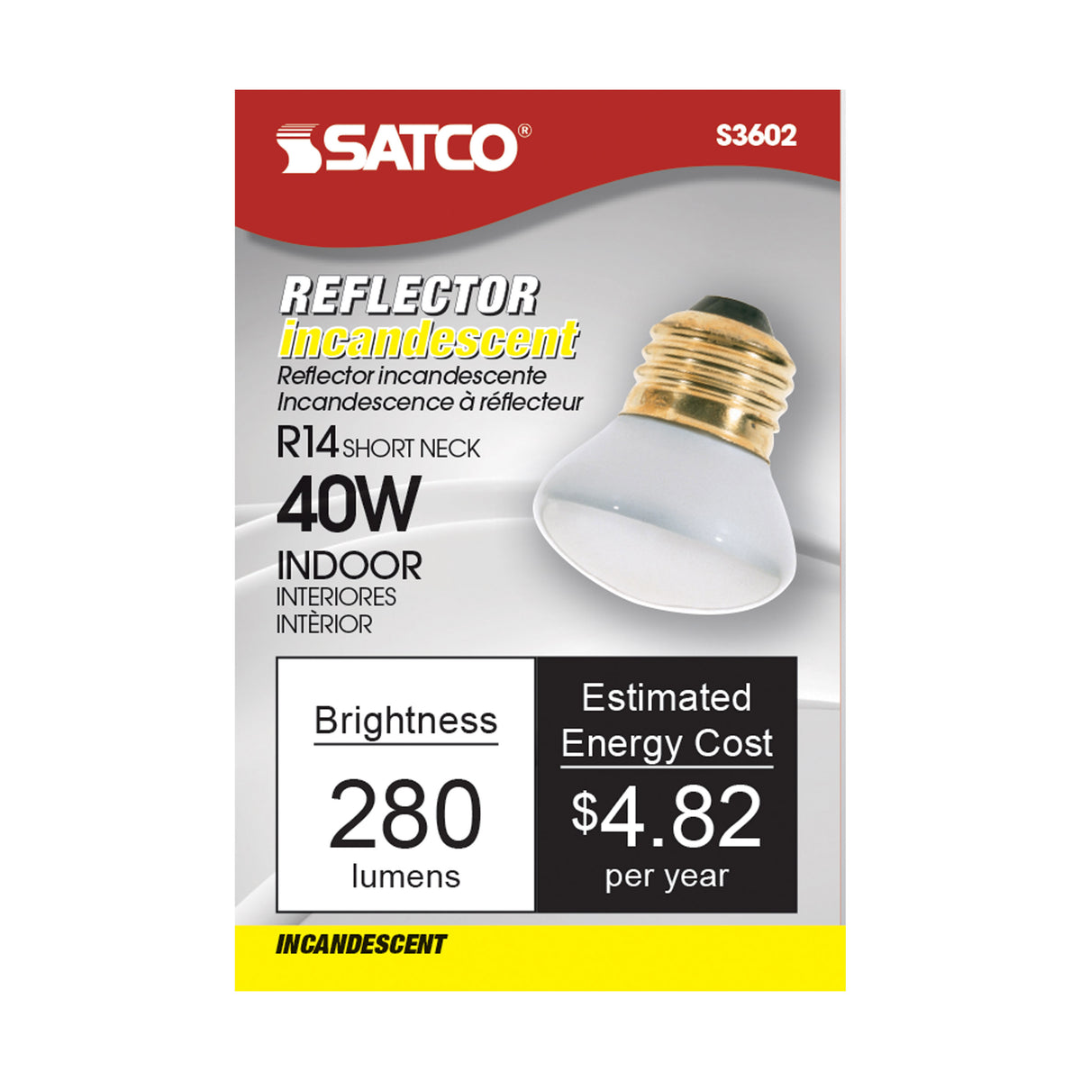 40 Watt R14 Stubby Incandescent - Clear - 1500 Average rated hours - 280 Lumens - Medium base - 120 Volt
