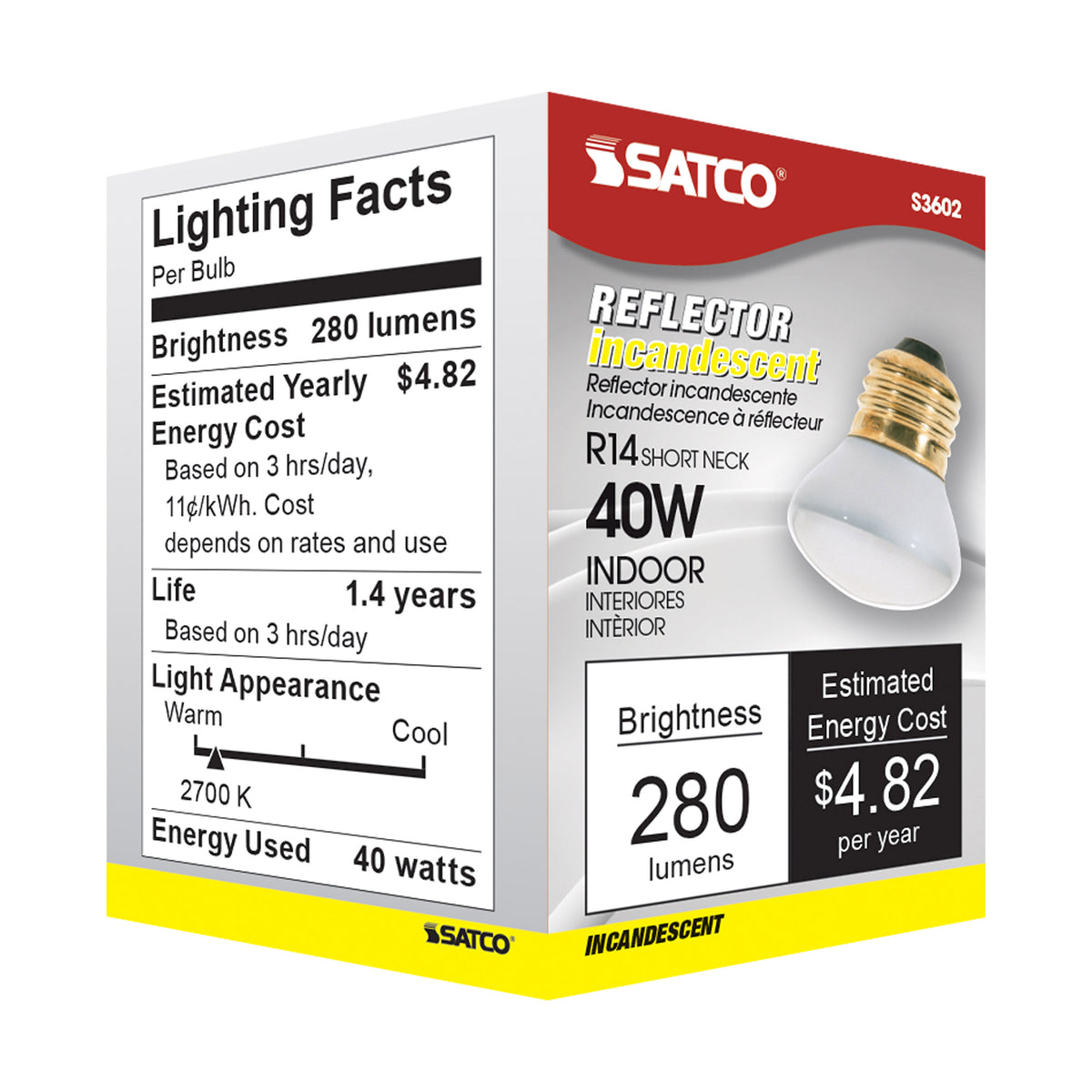 40 Watt R14 Stubby Incandescent - Clear - 1500 Average rated hours - 280 Lumens - Medium base - 120 Volt