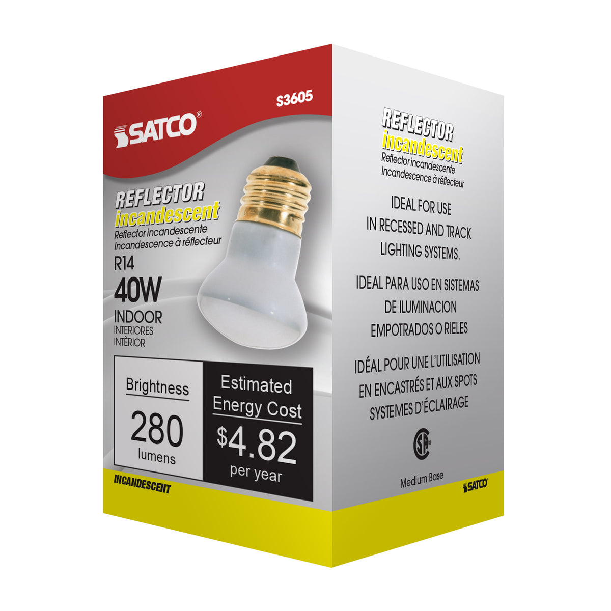 40 Watt R14 Incandescent - Clear - 1500 Average rated hours - 280 Lumens - Medium base - 120 Volt