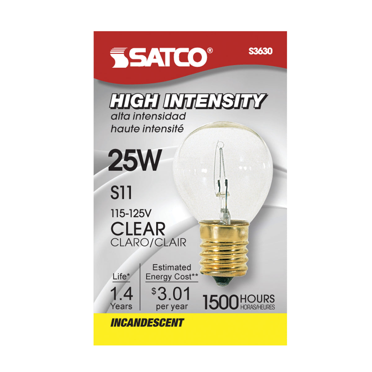 25 Watt S11 Incandescent - Clear - 1500 Average rated hours - 210 Lumens - Intermediate base