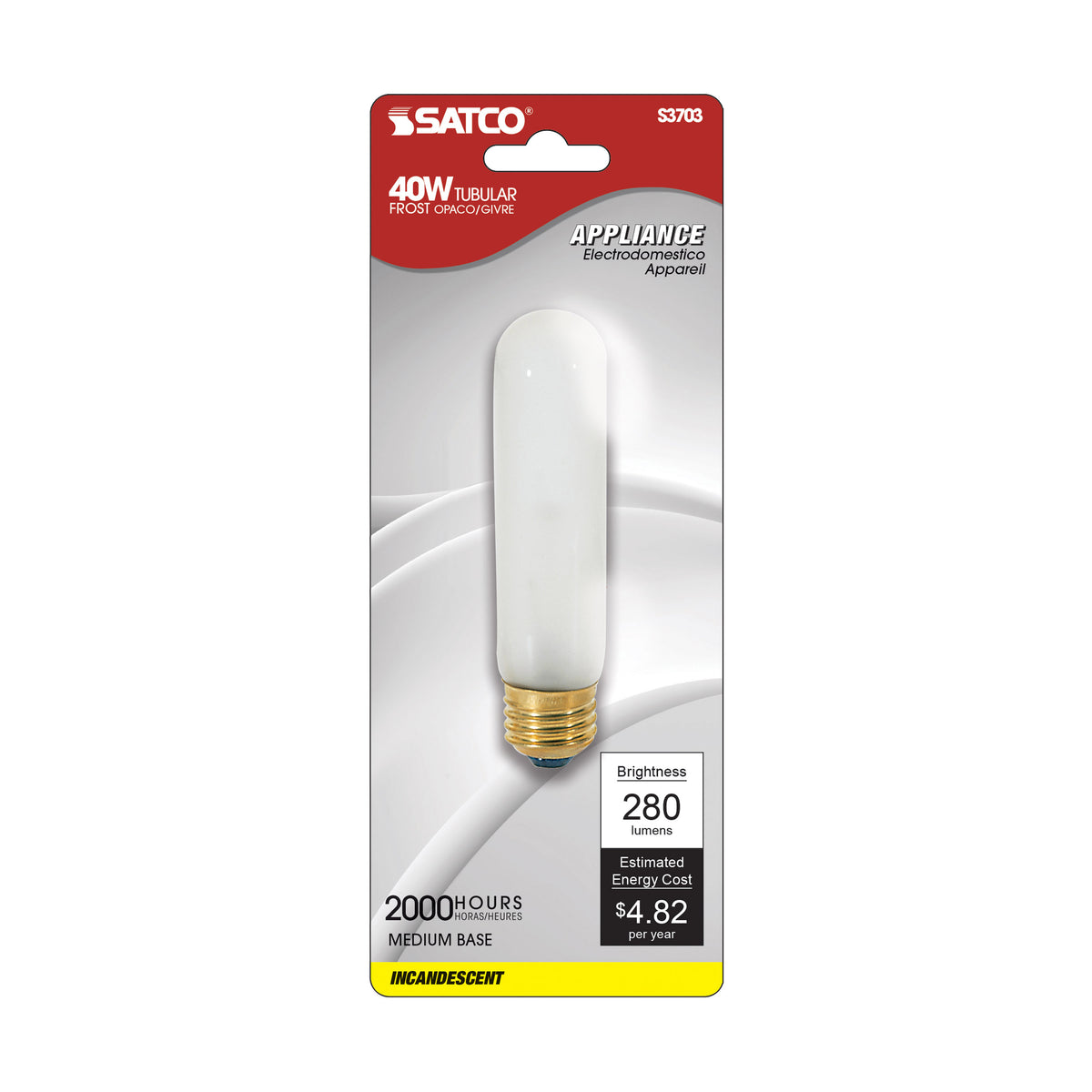 40 Watt T10 Incandescent - Frost - 2000 Average rated hours - 280 Lumens - Medium base - 120 Volt - Carded