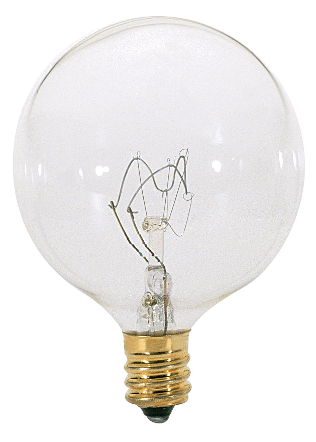 15 Watt G16 1/2 Incandescent - Clear - 1500 Average rated hours - 114 Lumens - Candelabra base - 120 Volt - 2-Card bulb or