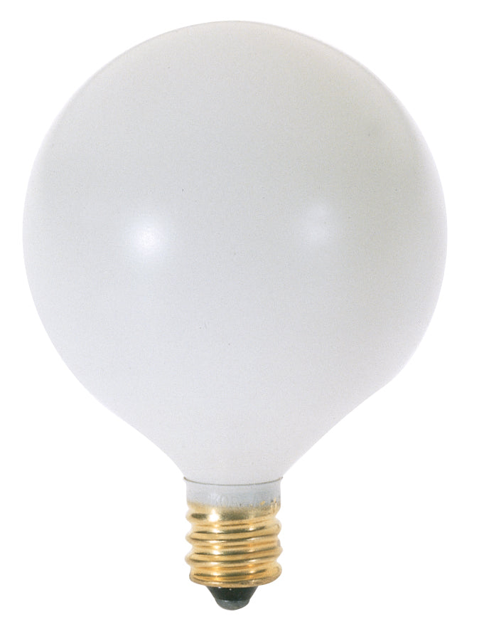 25 Watt G16 1/2 Incandescent - Satin White - 1500 Average rated hours - 202 Lumens - Candelabra base - 120 Volt - 2-Card