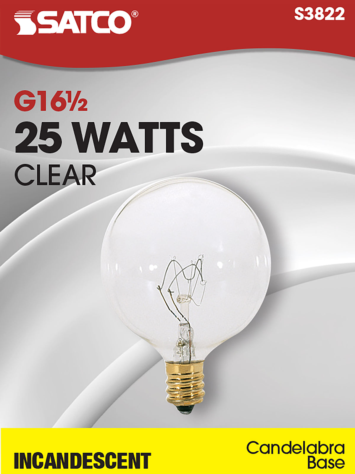 25 Watt G16 1/2 Incandescent - Clear - 1500 Average rated hours - 232 Lumens - Candelabra base - 120 Volt