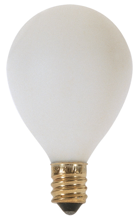 10 Watt G12 1/2 Pear Incandescent - Satin White - 1500 Average rated hours - 50 Lumens - Candelabra base - 120 Volt lighting
