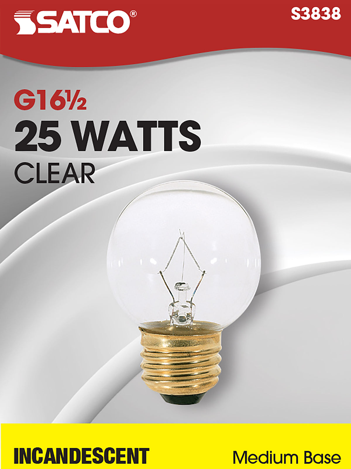 25 Watt G16 1/2 Incandescent - Clear - 1500 Average rated hours - 220 Lumens - Medium base - 120 Volt