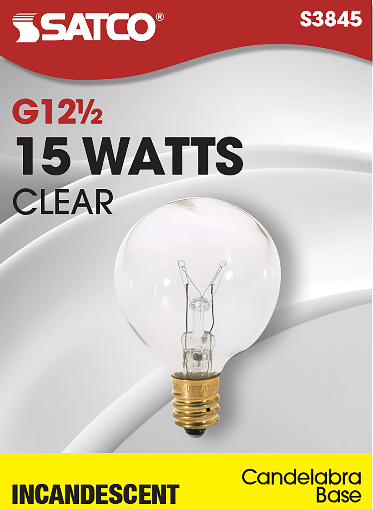 15 Watt G12 1/2 Incandescent - Clear - 1500 Average rated hours - 100 Lumens - Candelabra base - 120 Volt