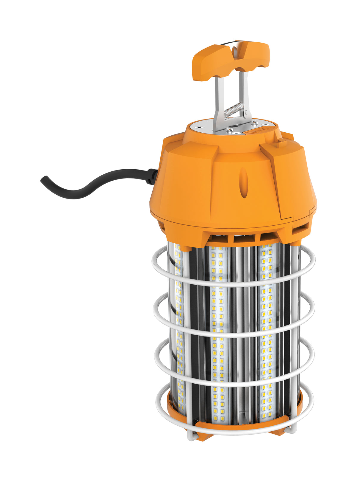 150 Watt LED Hi-Lumen temporary Hi-Bay Caged lamp - 5000K - Integrated Cord / Plug & Hook - 120 Volt
