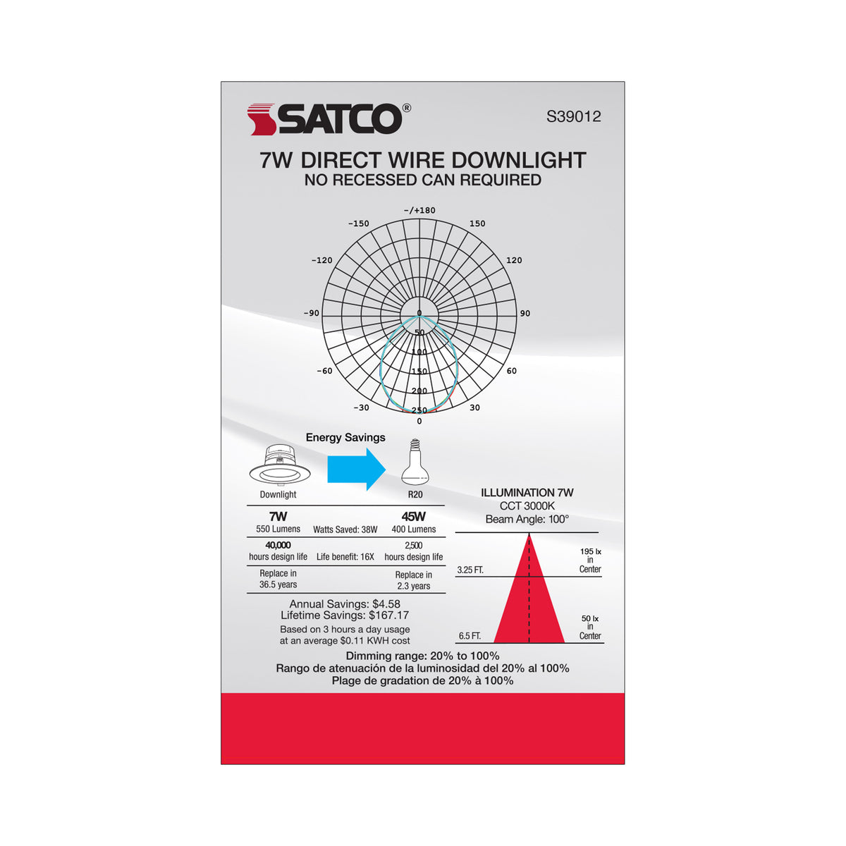 7 watt LED Direct Wire Downlight - 4 inch - 3000K - 120 volt - Dimmable