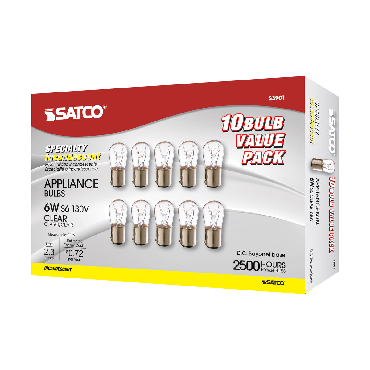 6 Watt S6 Incandescent - Clear - 2500 Average rated hours - 30 Lumens - DC Bay base - 130 Volt