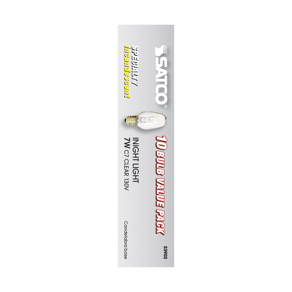 7 Watt C7 Incandescent - Clear - 2500 Average rated hours - 35 Lumens - Candelabra base - 130 Volt
