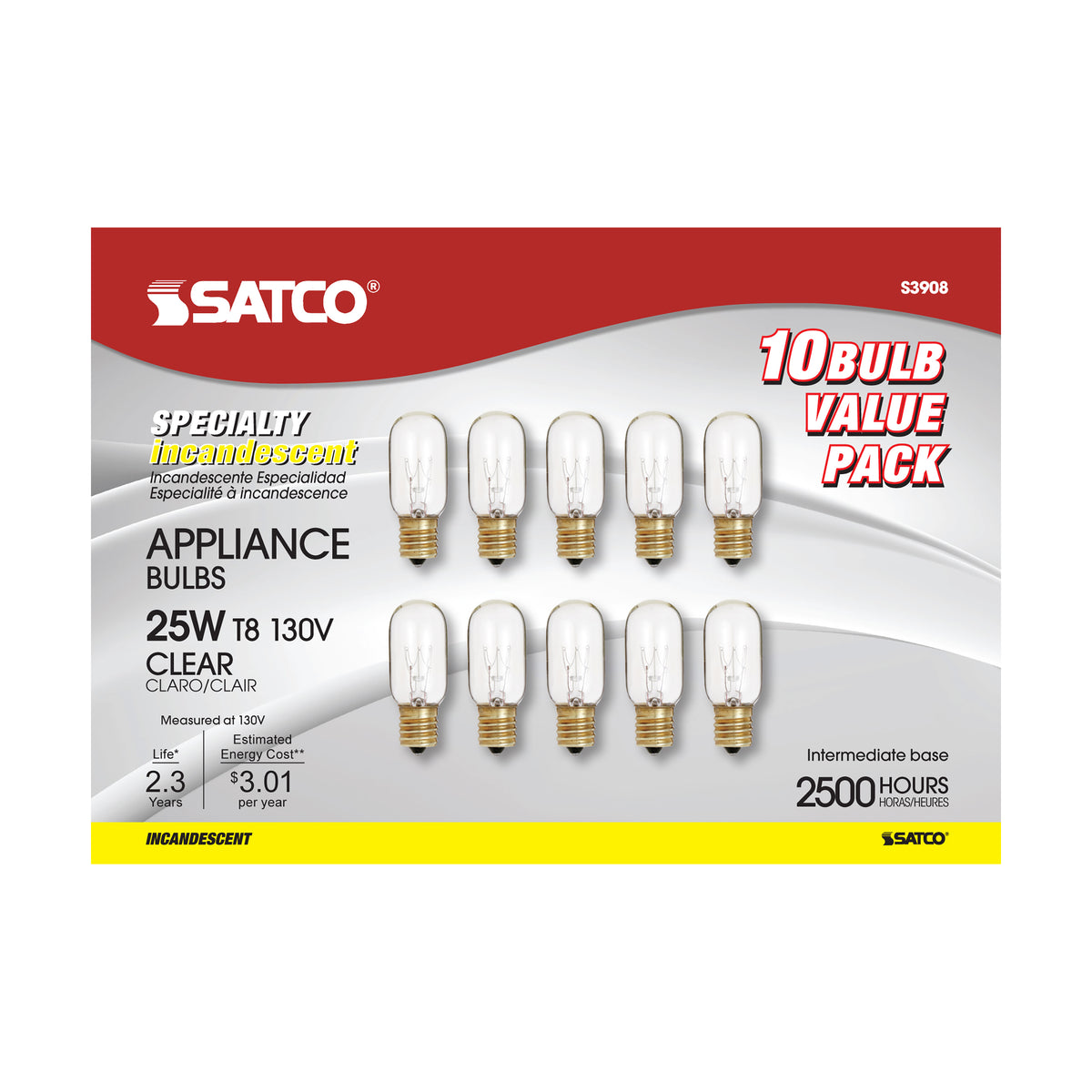 25 Watt T8 Incandescent - Clear - 2500 Average rated hours - 190 Lumens - Intermediate base - 130 Volt