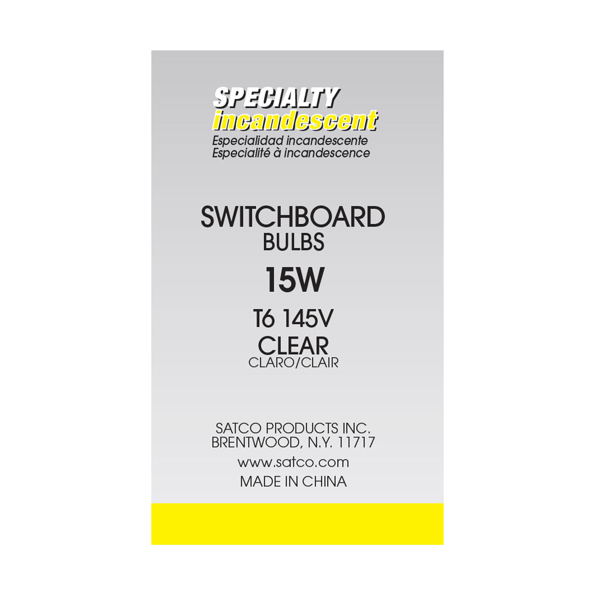 15 Watt T6 Incandescent - Clear - 2000 Average rated hours - 90 Lumens - Candelabra base - 145 Volt