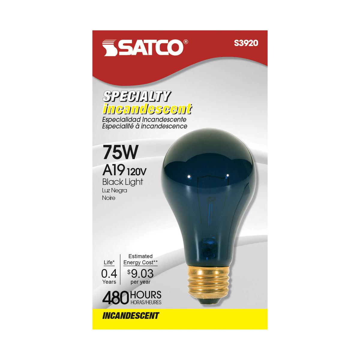 75 Watt A19 Incandescent - Black - 480 Average rated hours - Medium base - 120 Volt