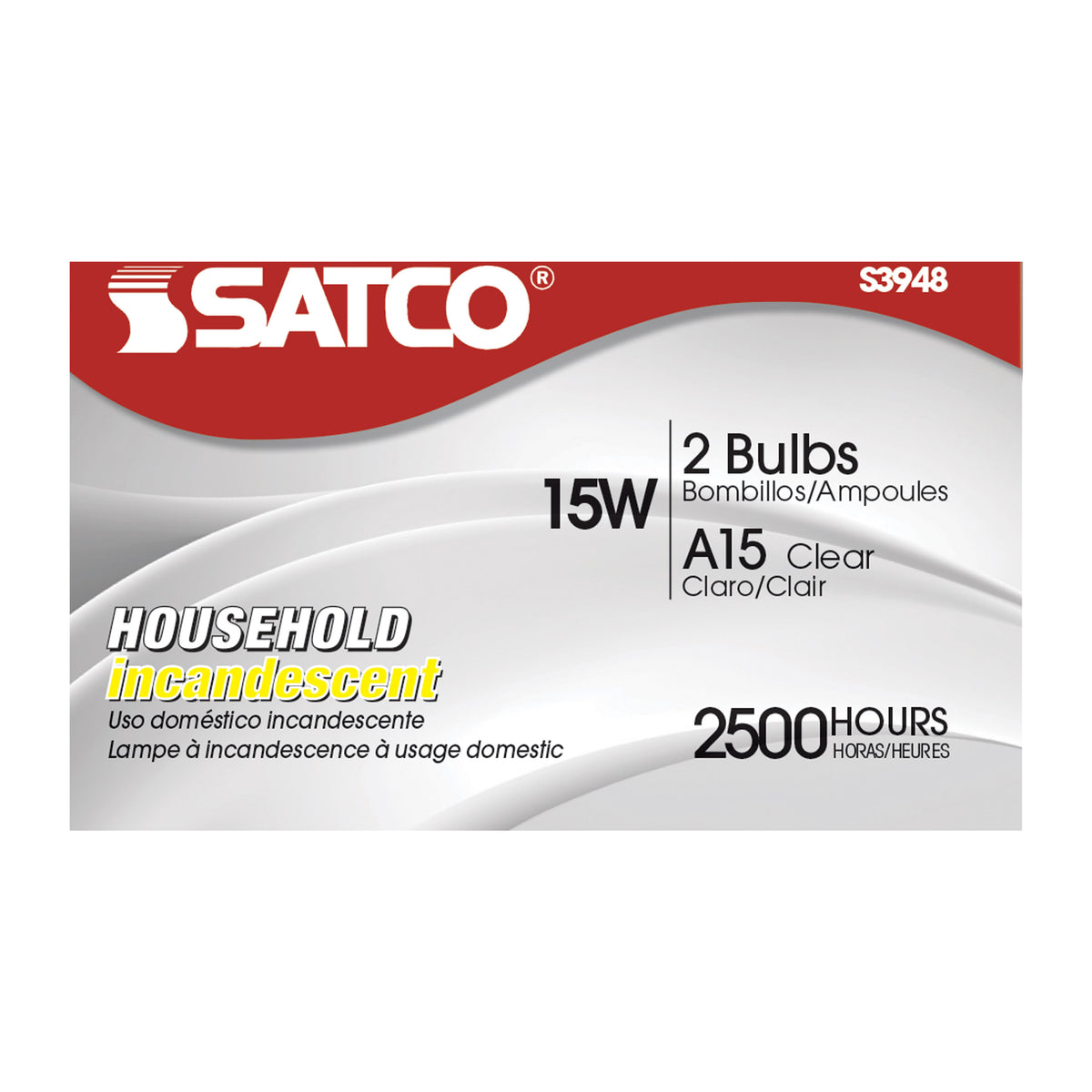 15 Watt A15 Incandescent - Clear - 2500 Average rated hours - 100 Lumens - Medium base - 130 Volt - 2/Pack