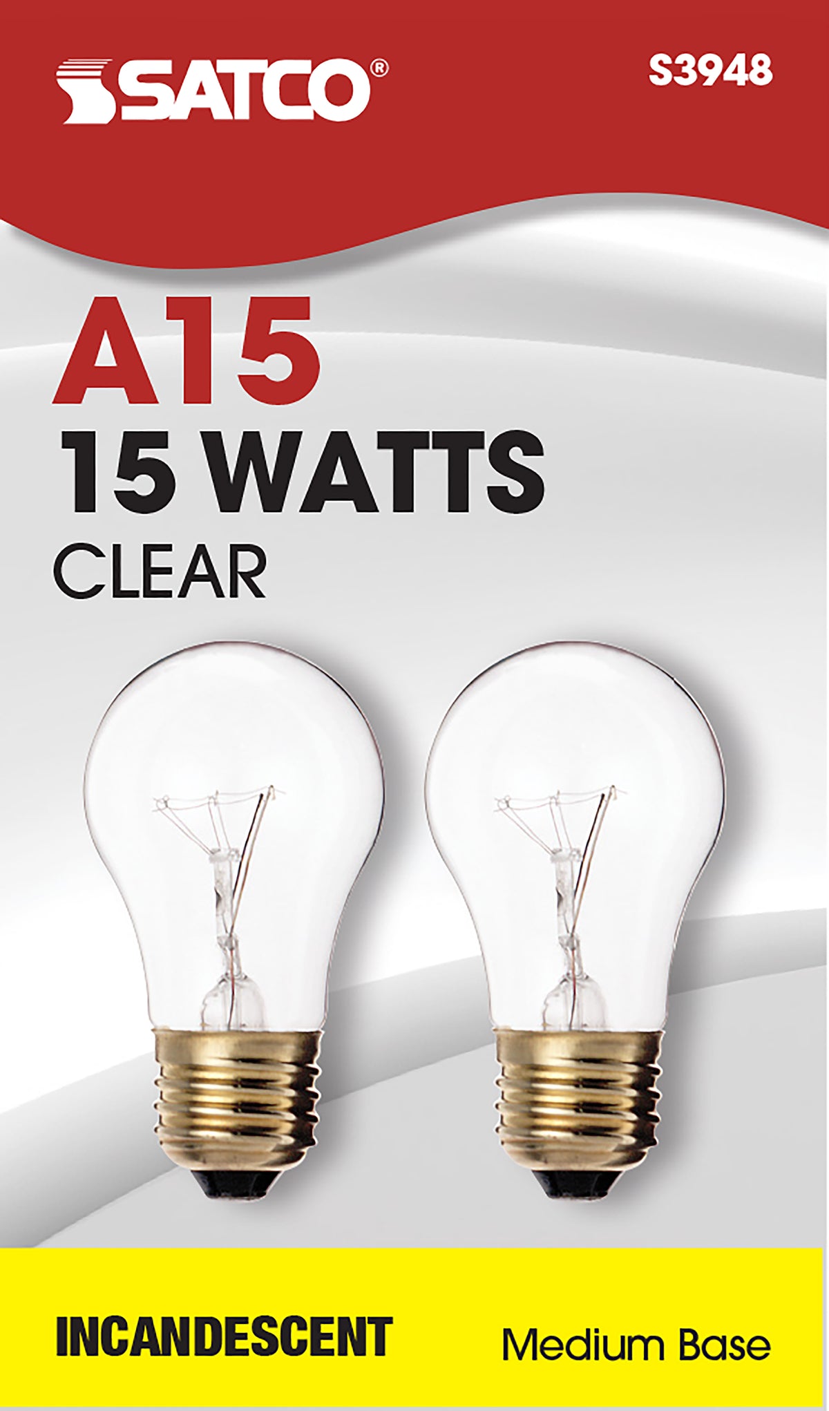 15 Watt A15 Incandescent - Clear - 2500 Average rated hours - 100 Lumens - Medium base - 130 Volt - 2/Pack
