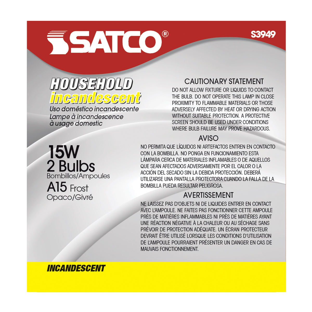 15 Watt A15 Incandescent - Frost - 2500 Average rated hours - 100 Lumens - Medium base - 130 Volt - 2/Pack