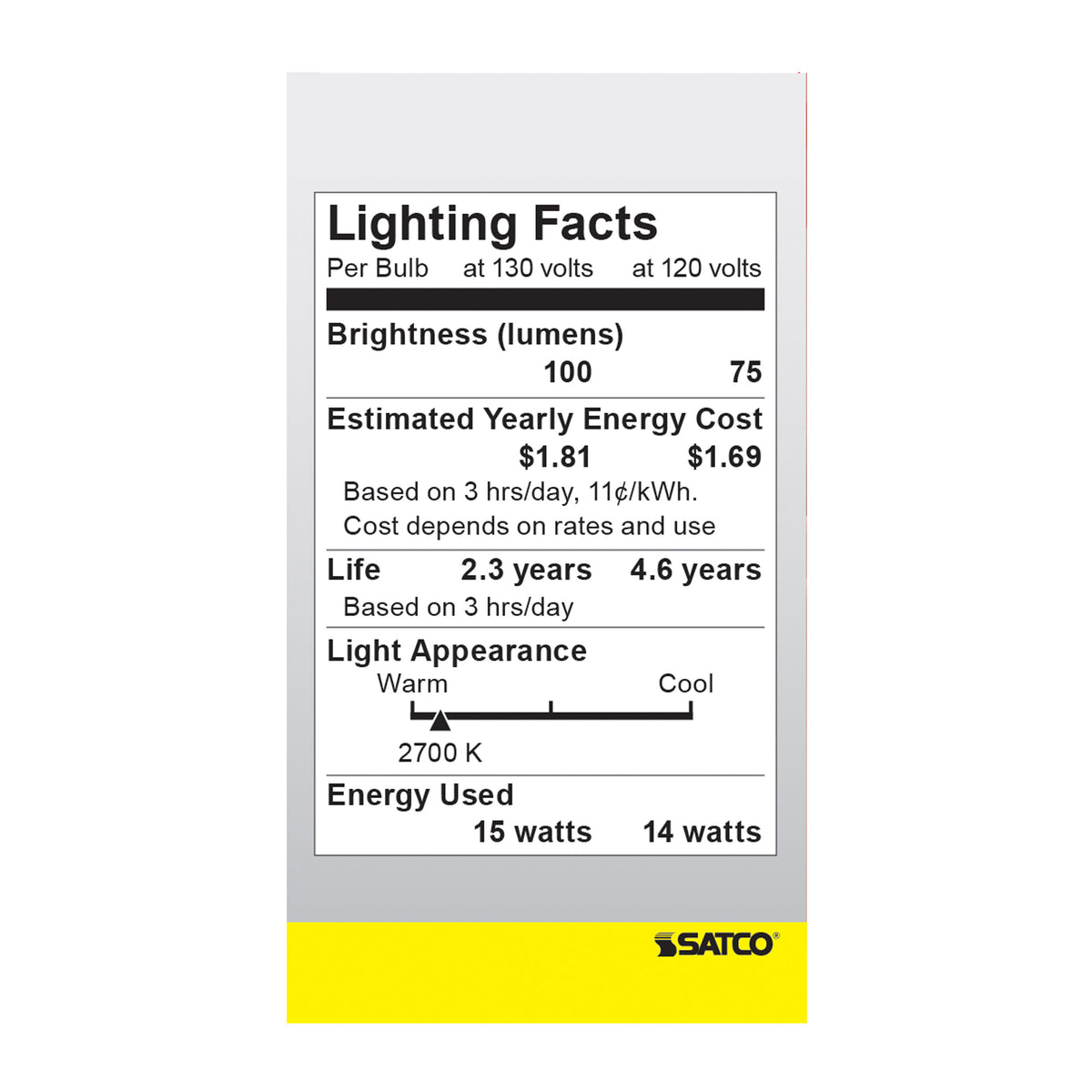 15 Watt A15 Incandescent - Frost - 2500 Average rated hours - 100 Lumens - Medium base - 130 Volt - 2/Pack