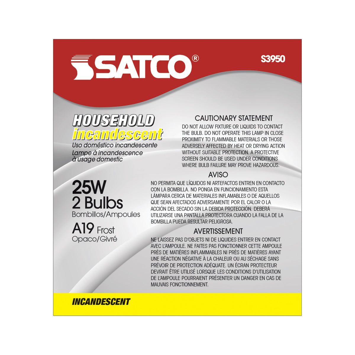 25 Watt A19 Incandescent - Frost - 2500 Average rated hours - 180 Lumens - Medium base - 130 Volt - 2/Pack