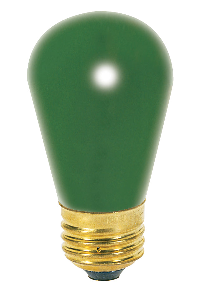 11 Watt S14 Incandescent - Ceramic Green - 2500 Average rated hours - Medium base - 130 Volt for commercial spaces and