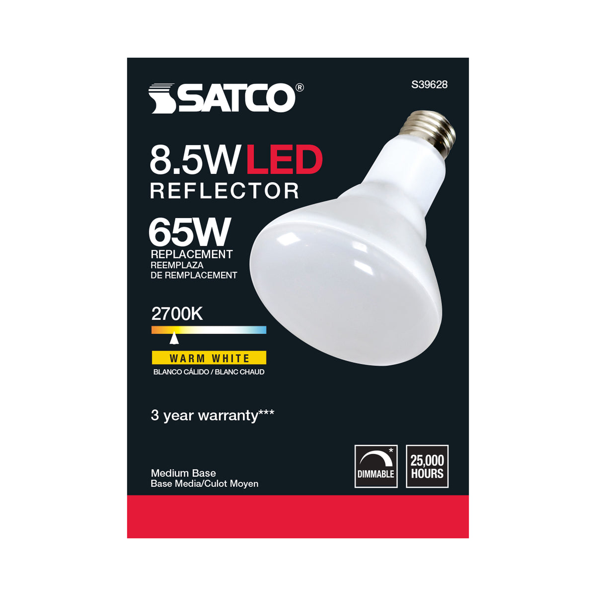 8.5 Watt - BR30 LED - 2700K - 80 CRI - Medium Base - 120 Volts - Dimmable - 48-pack