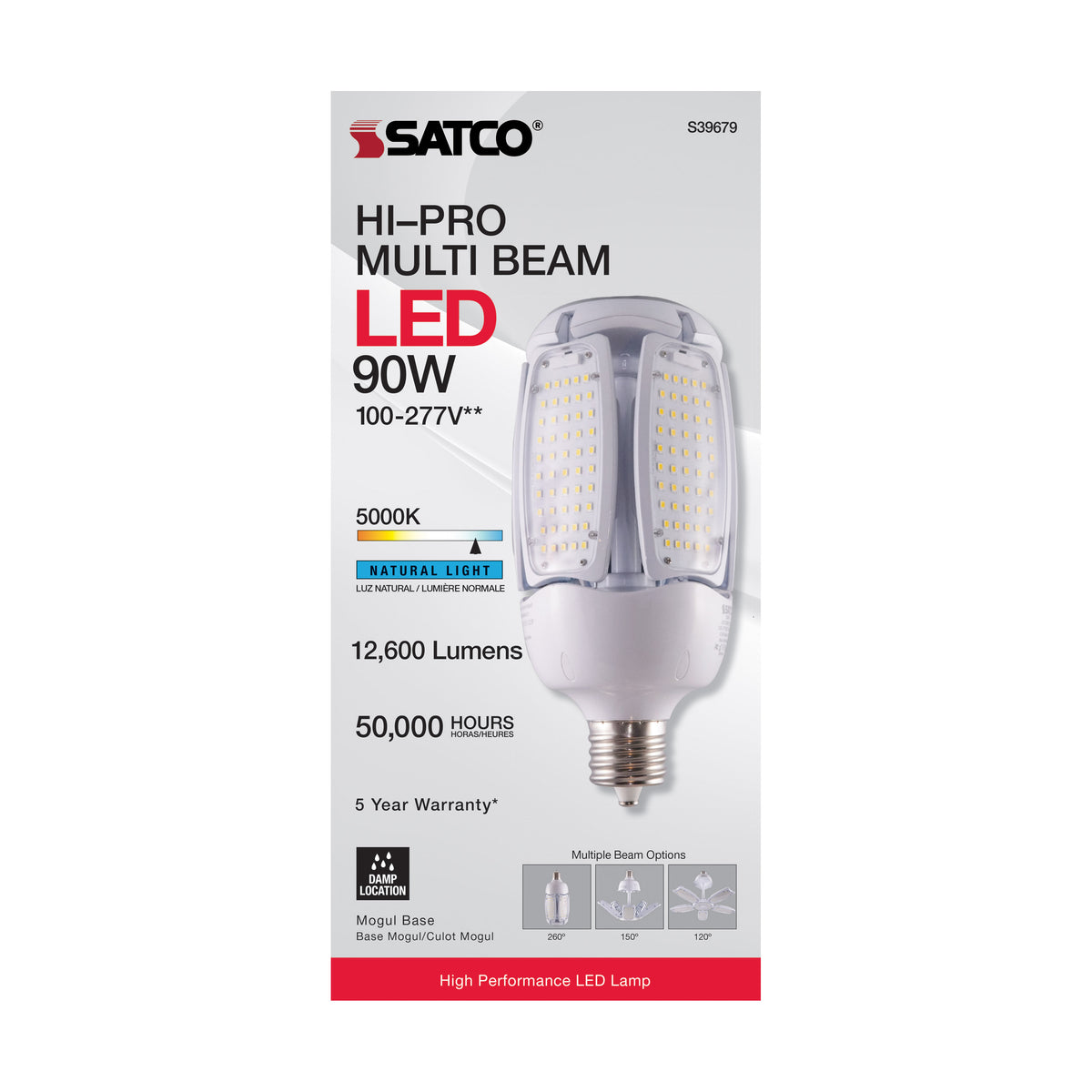 90 Watt LED HID Replacement - 5000K - Mogul Extended base - Adjustable Beam Angle - Type B Ballast Bypass -120-277 Volt