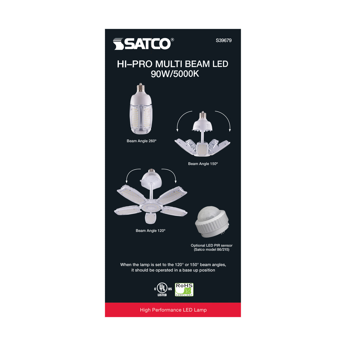90 Watt LED HID Replacement - 5000K - Mogul Extended base - Adjustable Beam Angle - Type B Ballast Bypass -120-277 Volt