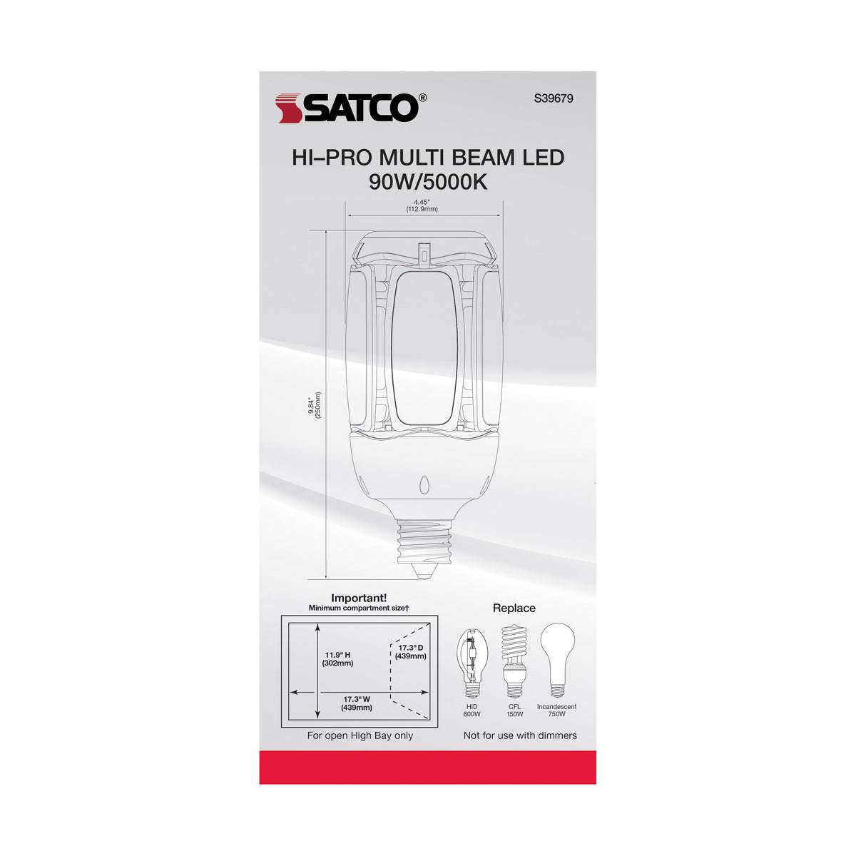 90 Watt LED HID Replacement - 5000K - Mogul Extended base - Adjustable Beam Angle - Type B Ballast Bypass -120-277 Volt