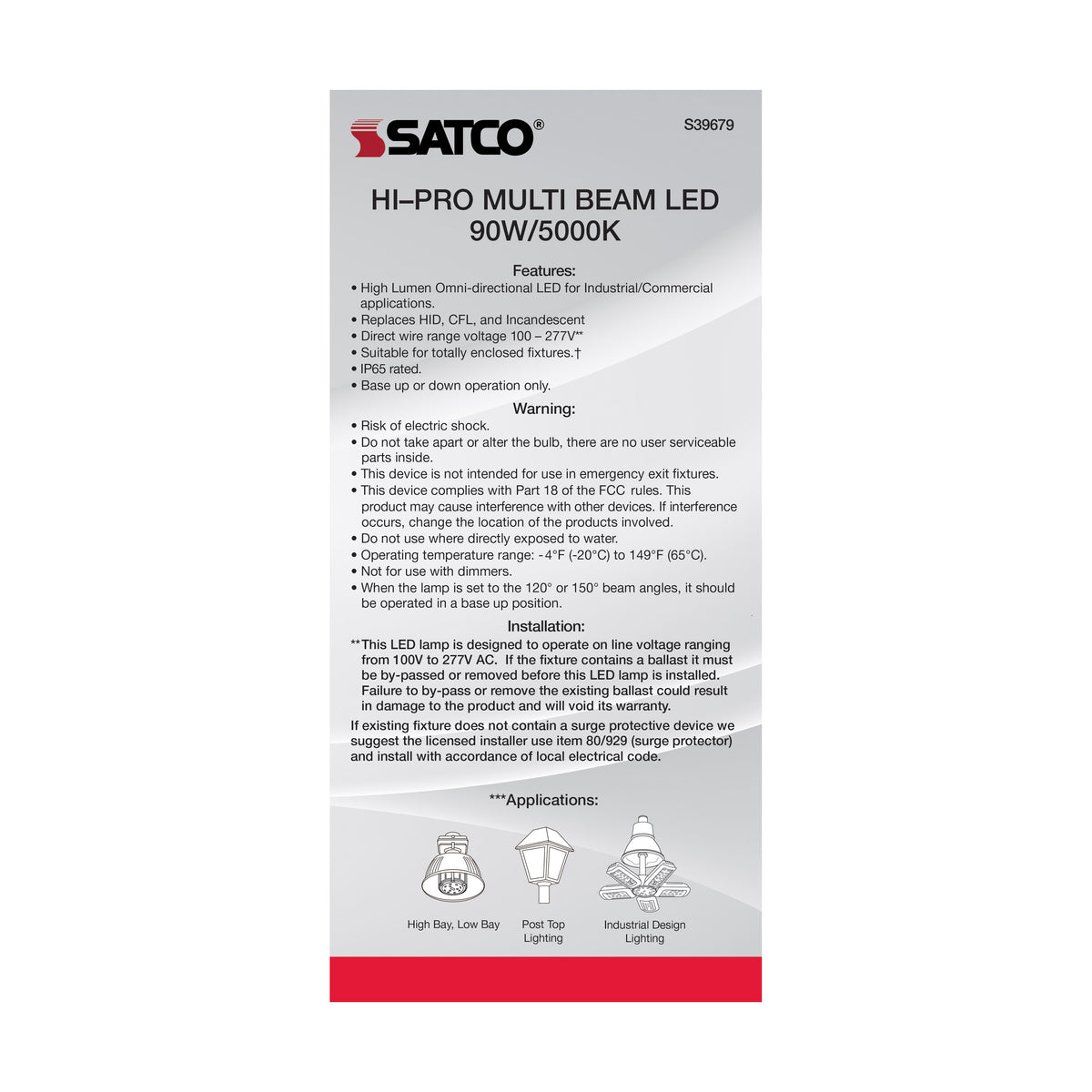 90 Watt LED HID Replacement - 5000K - Mogul Extended base - Adjustable Beam Angle - Type B Ballast Bypass -120-277 Volt