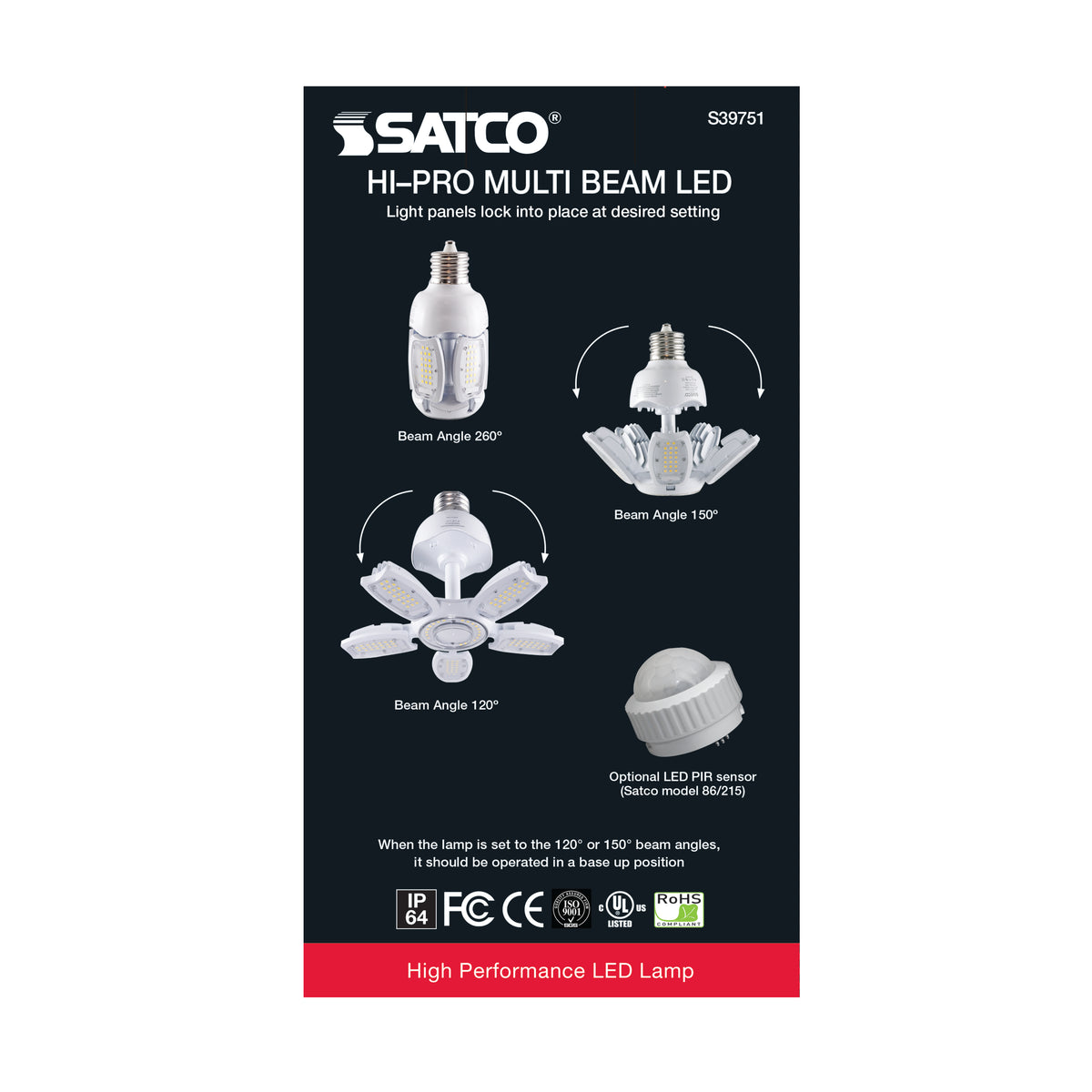 40 Watt LED HID Replacement - 5000K - Mogul extended base - Adjustable Beam Angle - Type B Ballast Bypass -120-277 Volt